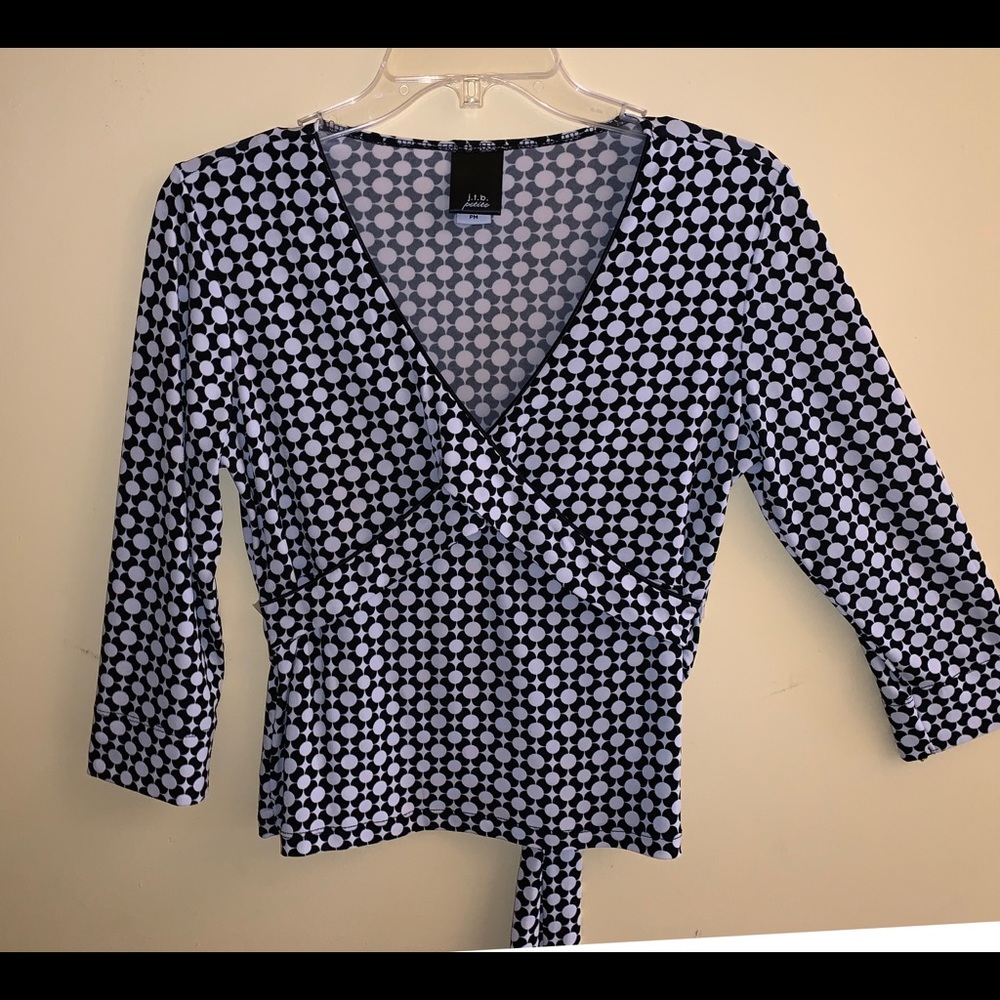 Petite black and white pattern blouse